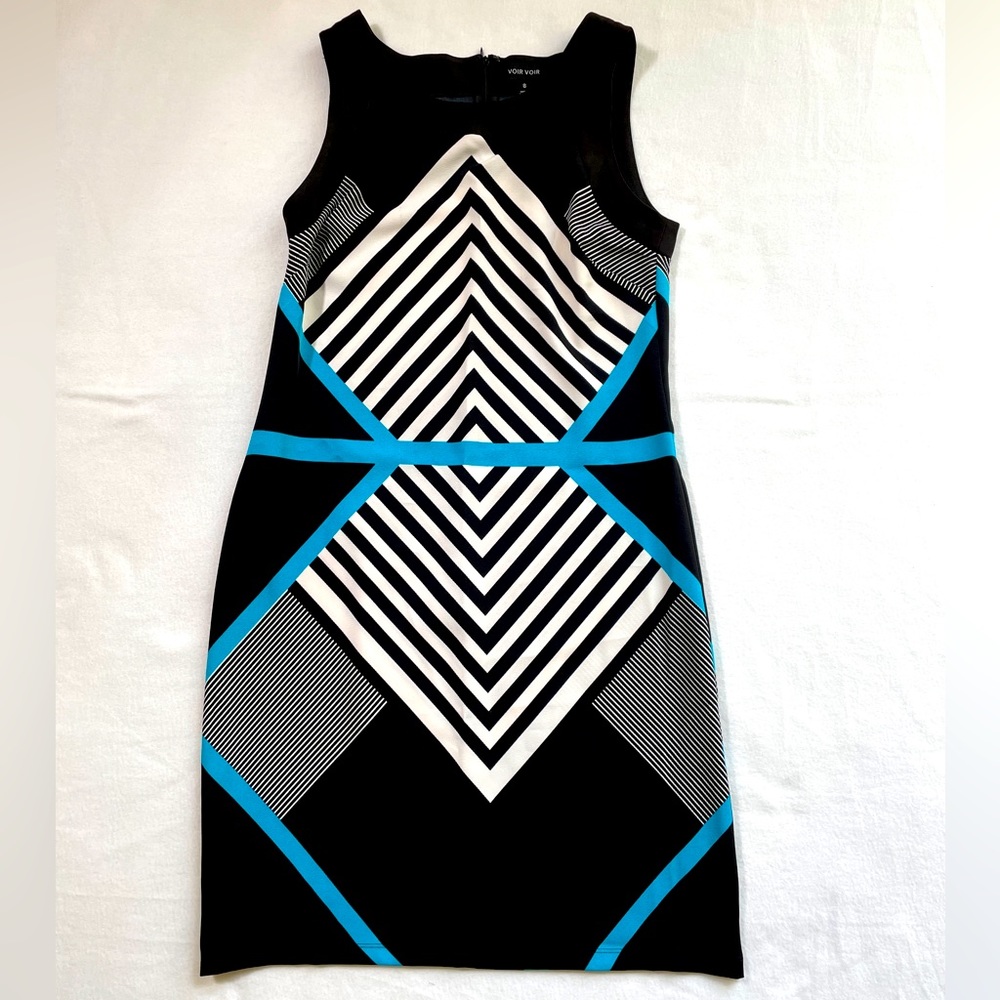 Voir Voir black, white & blue sleeveless dress - size 8
